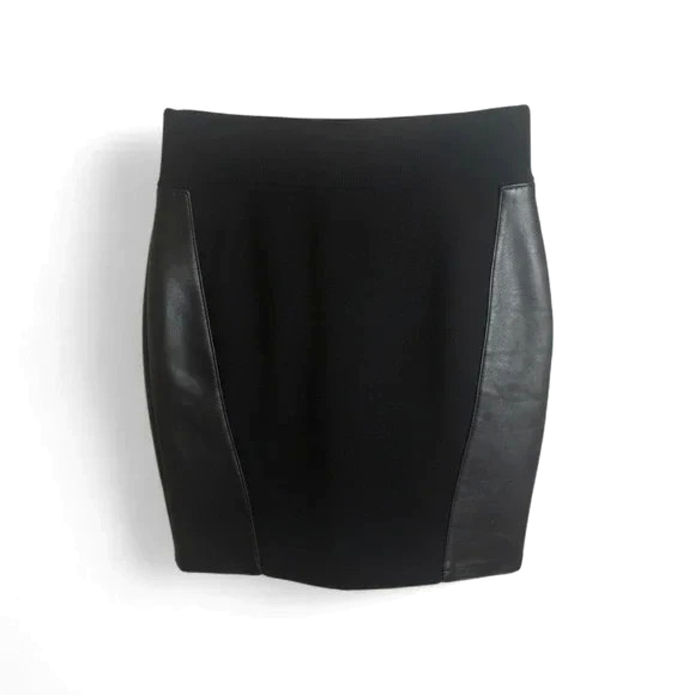 Rag & Bone Black Mini Skirt Lamb Leather Side Panels Stretch Knit Wool S